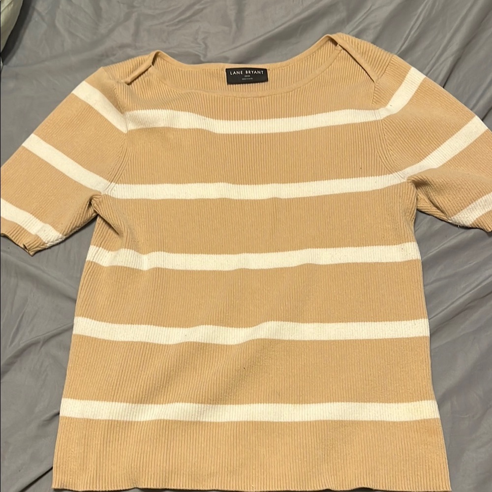 Lane Bryant Tan and White Striped Sweater